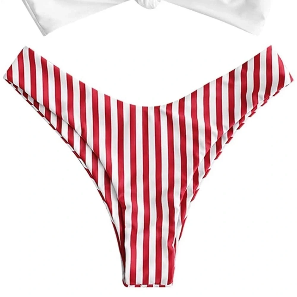 Zaful Red & White Striped Knot Front Bikini Set – Size Large (NWT)